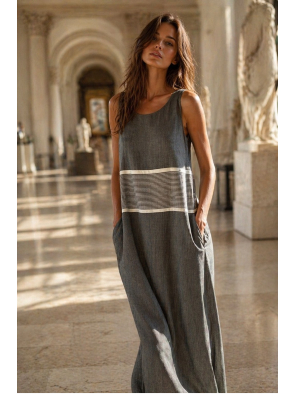 Vintage Perceptions Gray Minimalist Maxi Dress Old Money Quiet Luxury Parisian L